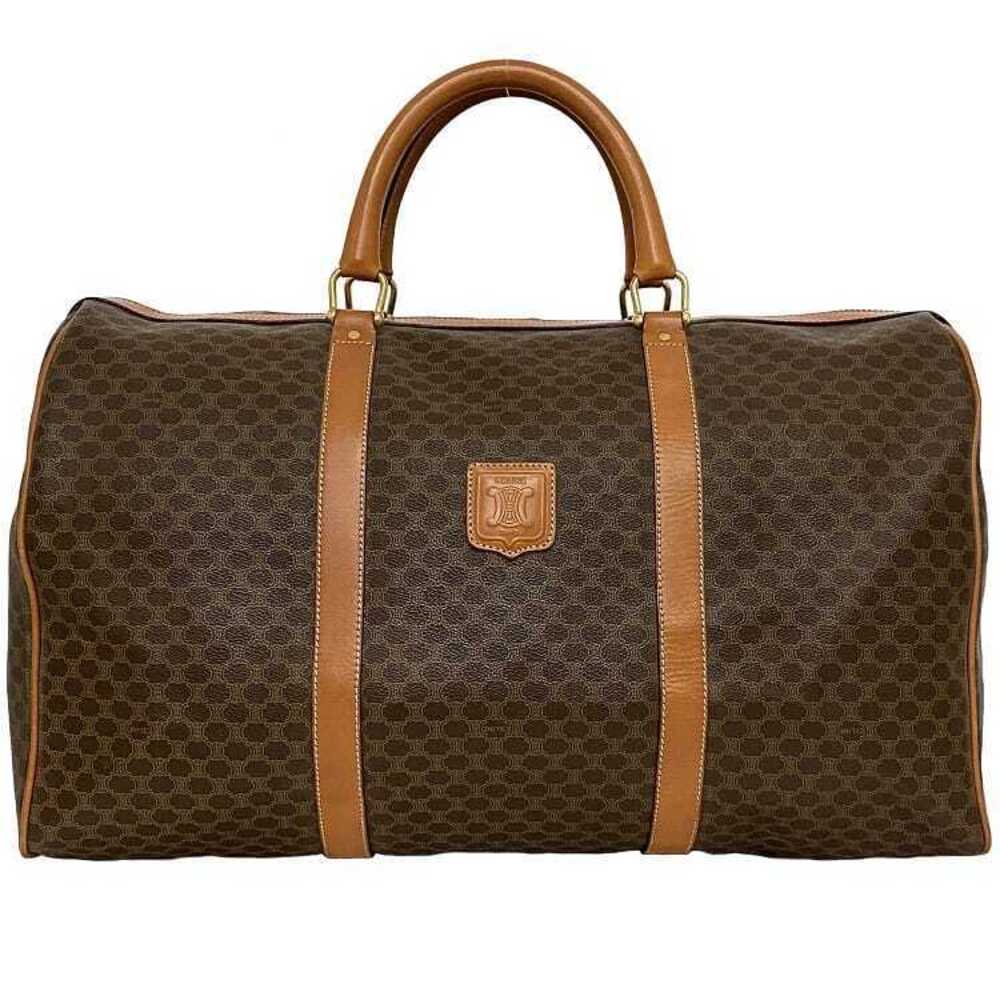Celine Boston Bag Brown Beige Macadam Travel Leather Handbag Logo Business Trip